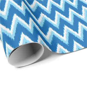 Ikat Chevron Streifen - Kobalt, Himmelblau und Wei Geschenkpapier