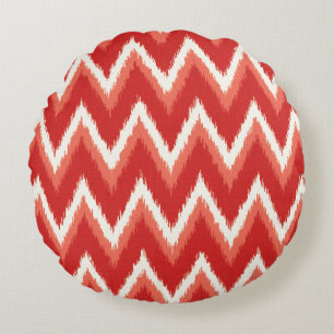 Ikat Chevron Streifen - Rostorange und Weiß Rundes Kissen