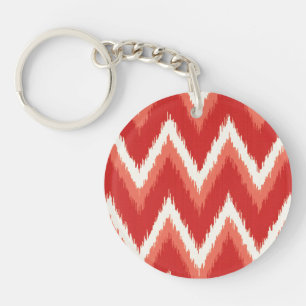 Ikat Chevron Streifen - Rostorange und Weiß Schlüsselanhänger