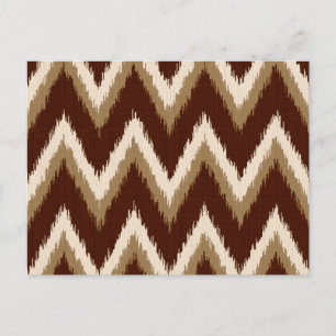 Ikat Chevron Streifen - Schokoladenbraun und Beige Postkarte
