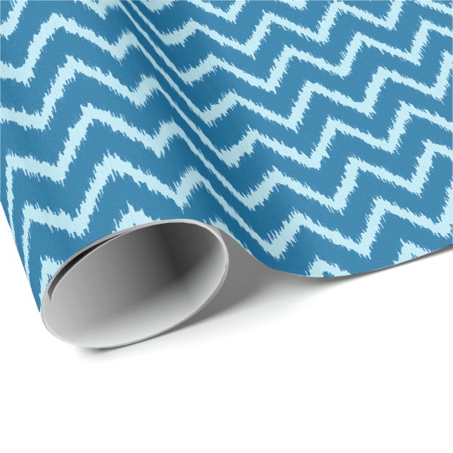 Ikat Chevrons - Indigo und Blauer Blau Geschenkpapier (Rolleneckpunkt)