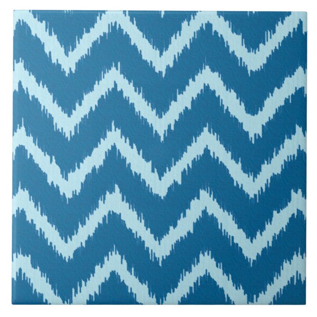 Ikat-Chevrons - Indigo und Hellblau Fliese (Vorderseite)