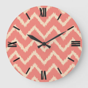Ikat Chevrons - Korallenorange und -pfirsich Große Wanduhr