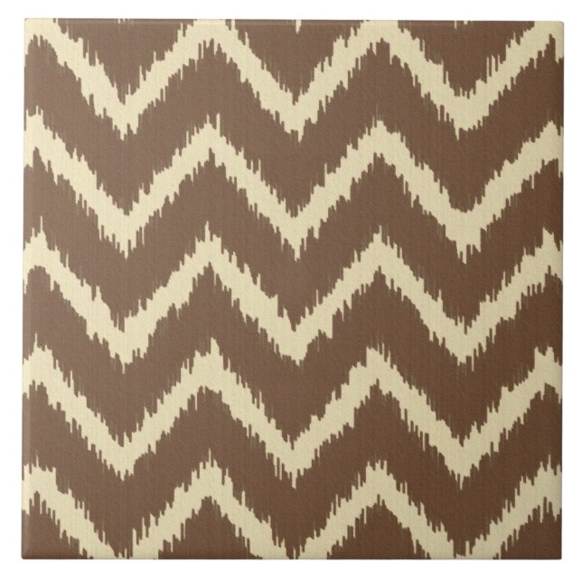 Ikat Chevrons - Schokoladenbraun und -braun Fliese (Vorderseite)