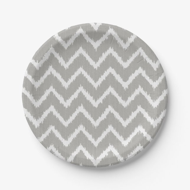 Ikat Chevrons - Silbergrau und weiß Pappteller (Vorderseite)