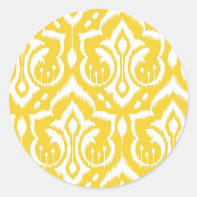 Ikat Damask - Gelb leuchtend Runder Aufkleber (Vorderseite)