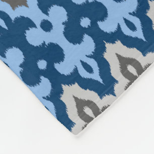 Ikat Damask (Marokko), blau und grau/grau Fleecedecke