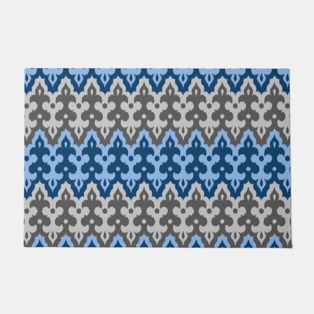 Ikat Damask (Marokko), blau und grau/grau Fußmatte (Vorderseite)
