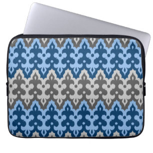 Ikat Damask (Marokko), blau und grau/grau Laptopschutzhülle