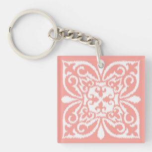 Ikat damask motif - pêche rose et blanc