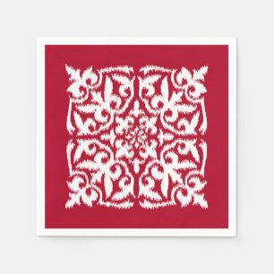 Ikat-Damask-Muster - dunkelrot und weiß Serviette