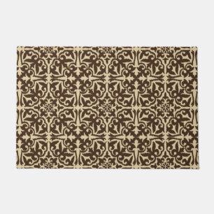 Ikat Damask Muster, Schokoladenbraun und Tan Fußmatte