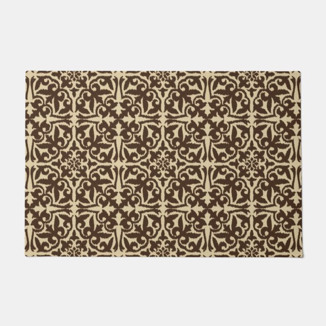 Ikat Damask Muster, Schokoladenbraun und Tan Fußmatte (Vorderseite)