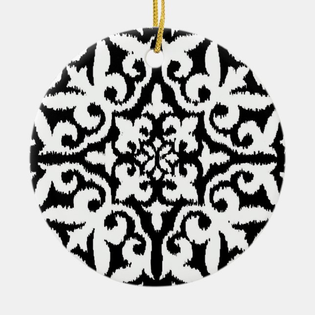 Ikat damask pattern - Black and White Keramikornament (Vorne)