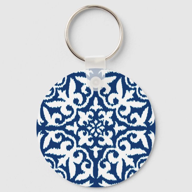 Ikat damask pattern - Cobalt Blue and White Schlüsselanhänger (Vorderseite)