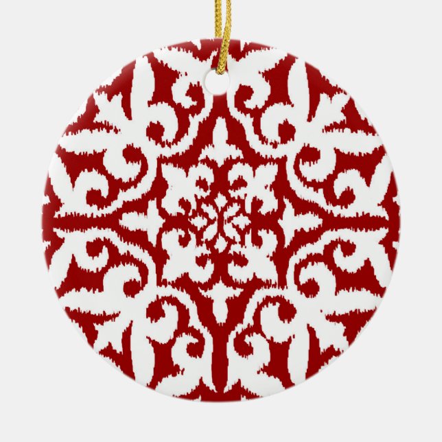 Ikat damask pattern - Dark Red and White Keramikornament (Vorne)