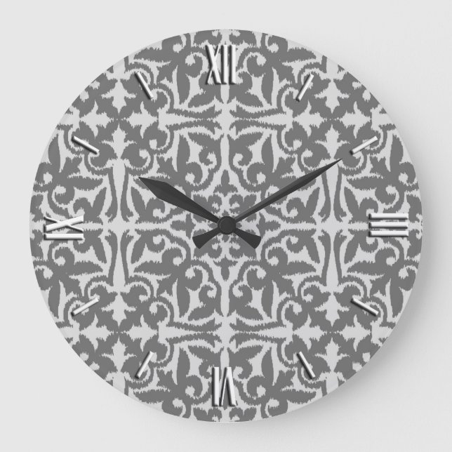 Ikat damask pattern - Light and Medium Grey Große Wanduhr (Vorderseite)