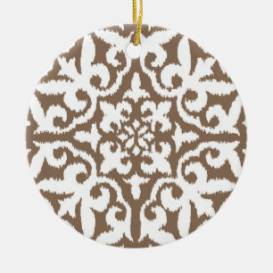 Ikat damask pattern - Taupe Tan and White Keramik Ornament