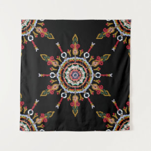 Ikat Damask Red Green Vintag Wandteppich