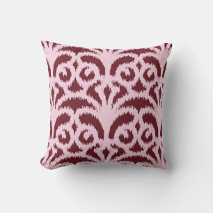 Ikat-Damaskenmuster - Burgund und Rosa Kissen
