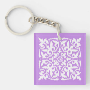 Ikat-Damaskmuster - lavendel und weiß Schlüsselanhänger