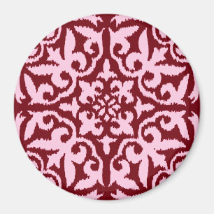 Ikat-Damaskus-Muster - Burgund und Rosa Magnet