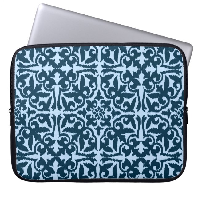 Ikat-Damasmuster - Dunkle Indizierung und hellblau Laptopschutzhülle (Vorderseite)