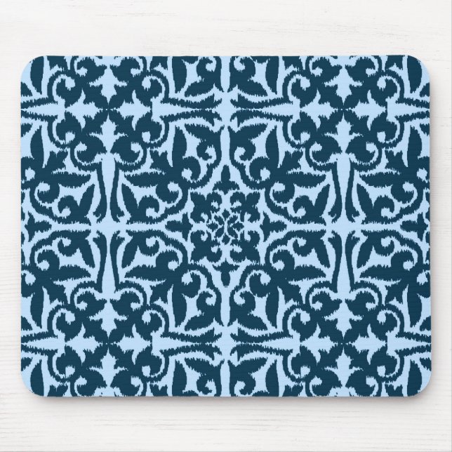Ikat-Damasmuster - Dunkle Indizierung und hellblau Mousepad (Vorne)