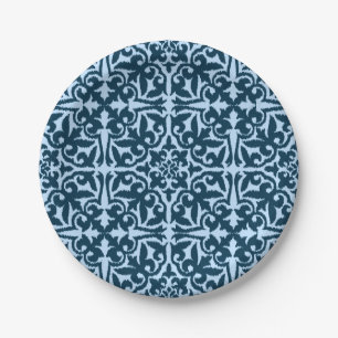 Ikat-Damasmuster - Dunkle Indizierung und hellblau Pappteller