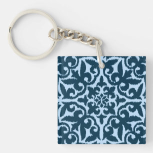 Ikat-Damasmuster - Dunkle Indizierung und hellblau Schlüsselanhänger