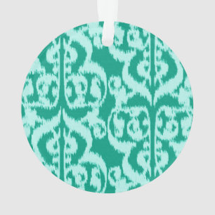 Ikat Damassé Mauresque - paon et aqua