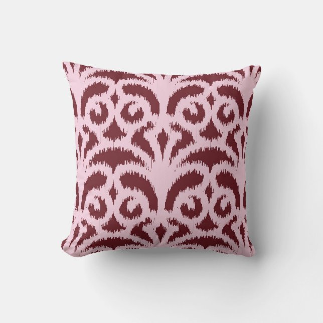 Ikat-Damast-Muster - Burgund und Rosa Kissen (Vorderseite)