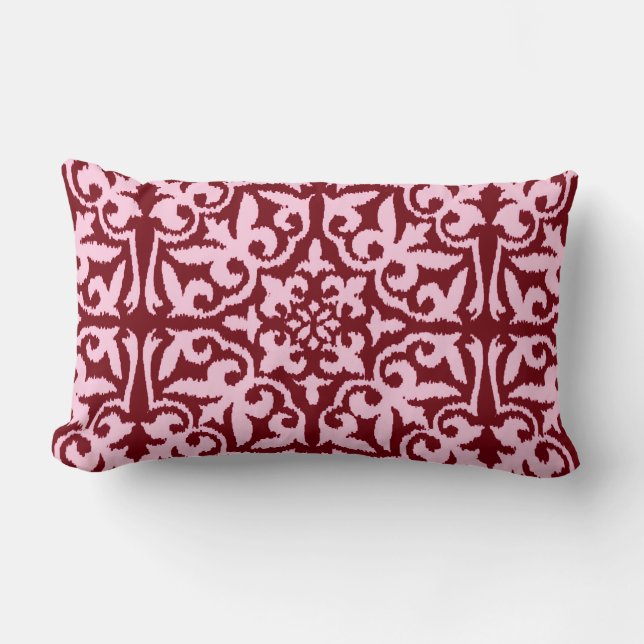 Ikat-Damast-Muster - Burgund und Rosa Lendenkissen (Vorderseite)