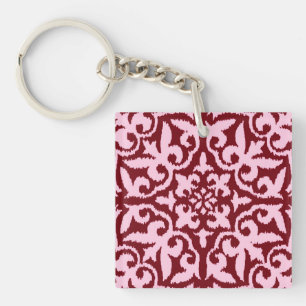 Ikat-Damast-Muster - Burgund und Rosa Schlüsselanhänger