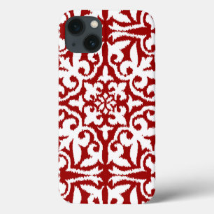 Ikat-Damast-Muster - Dunkelrot und Weiß Case-Mate iPhone Hülle