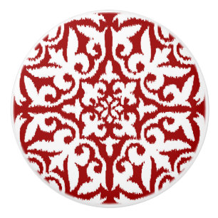 Ikat-Damast-Muster - dunkelrot und weiß Keramikknauf
