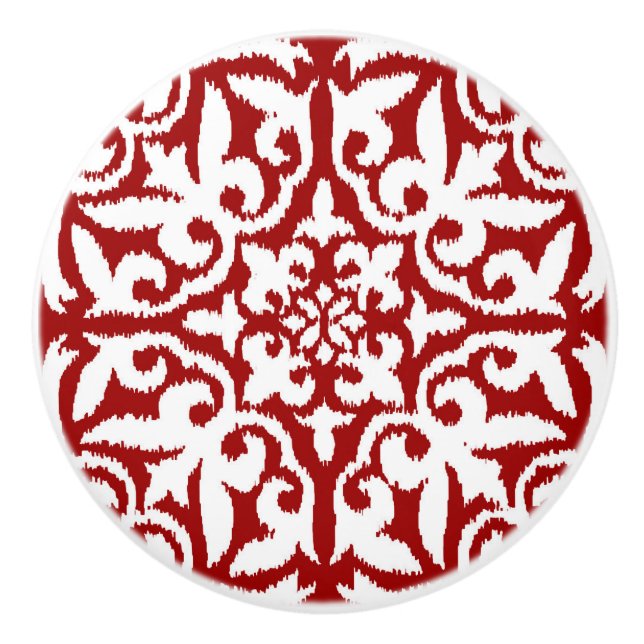 Ikat-Damast-Muster - dunkelrot und weiß Keramikknauf (Vorderseite)