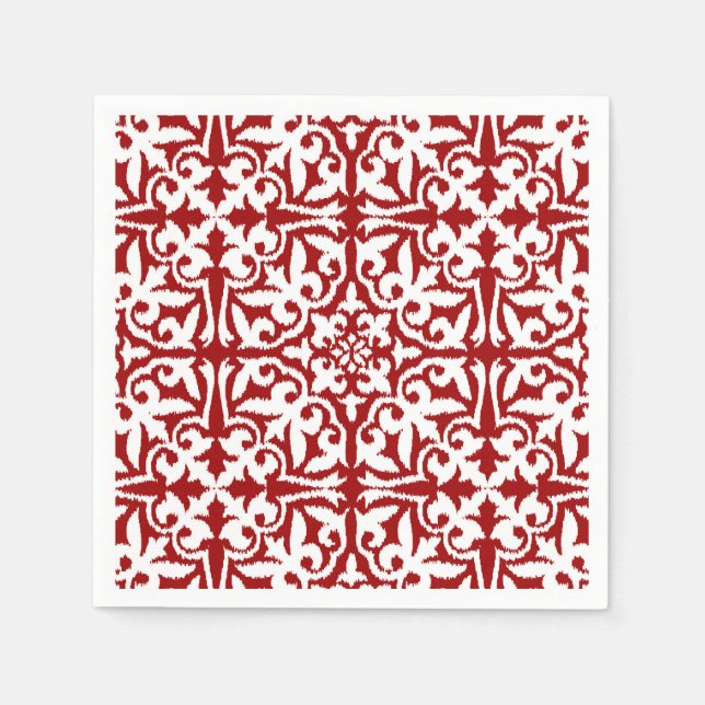 Ikat-Damast-Muster - Dunkelrot und Weiß Serviette (Vorderseite)