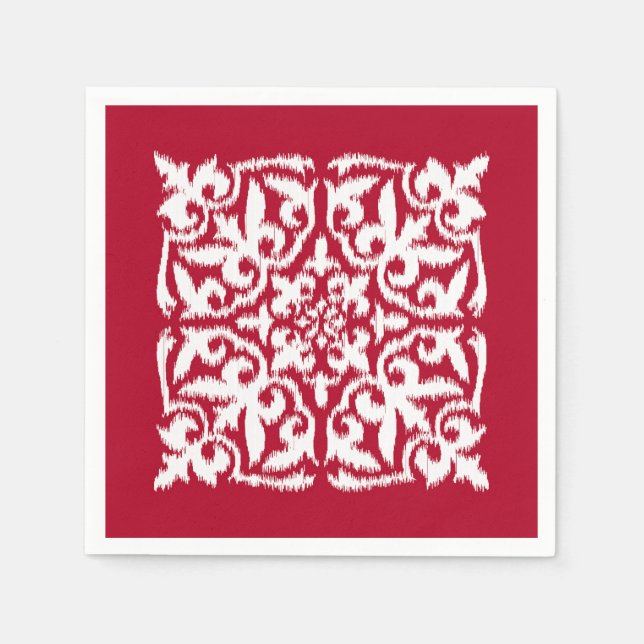 Ikat-Damast-Muster - dunkelrot und weiß Serviette (Vorderseite)