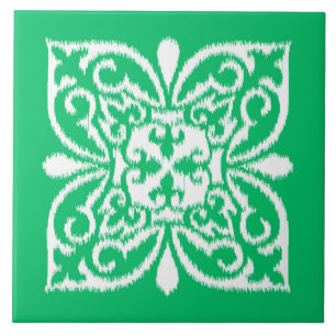 Ikat-Damast-Muster - Jade grün und weiß Fliese