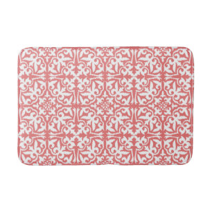 Ikat-Damast-Muster - Korallenrosa und Weiß Badematte