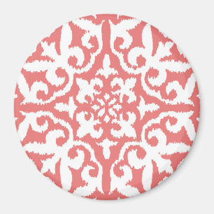 Ikat-Damast-Muster - Korallenrosa und Weiß Magnet