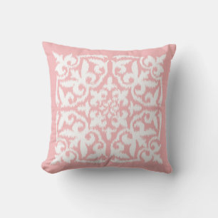 Ikat-Damast-Muster - Muschel pink und weiß Kissen