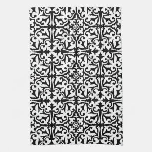 Ikat-Damast-Muster - Schwarz und Weiß Handtuch