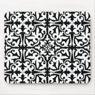 Ikat-Damast-Muster - Schwarz und Weiß Mousepad