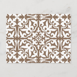 Ikat-Damast-Muster - Taupe Tan und White Postkarte