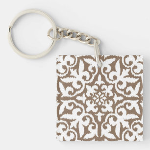 Ikat-Damast-Muster - Taupe Tan und White Schlüsselanhänger
