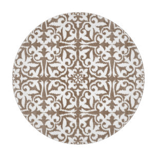 Ikat-Damast-Muster - Taupe Tan und White Schneidebrett