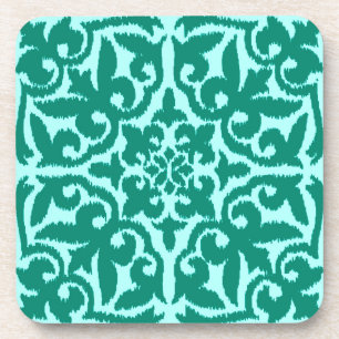 Ikat-Damast-Muster - Türkis und Aqua Getränkeuntersetzer