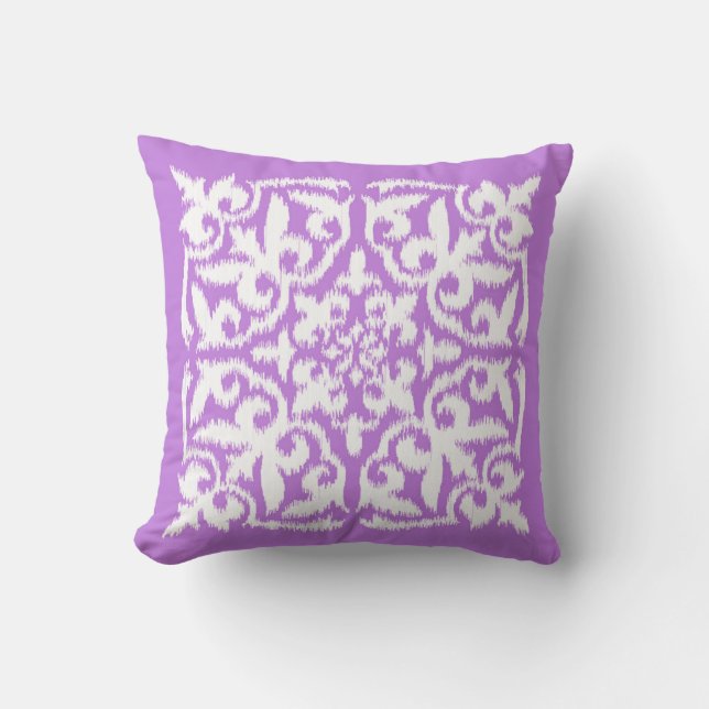 Ikat Damastmuster - Lavendel und Weiß Kissen (Vorderseite)